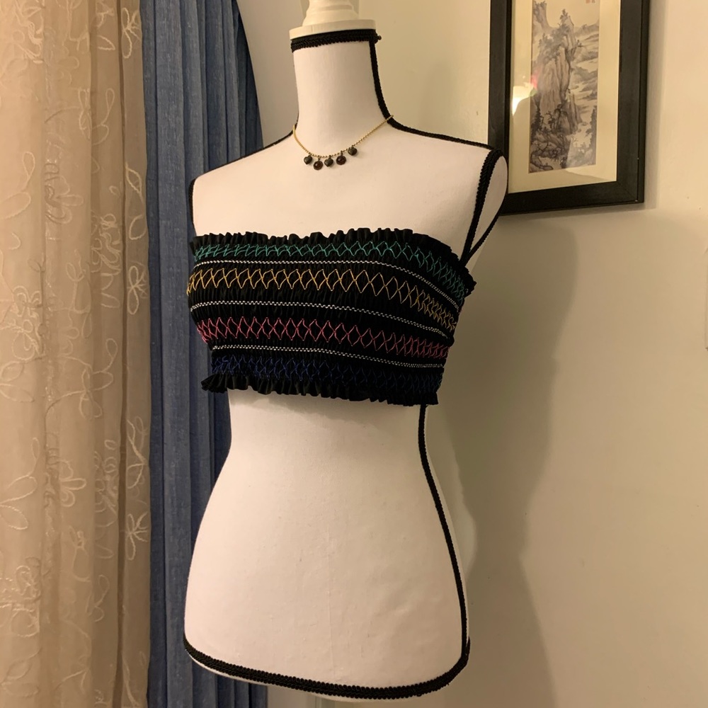 Island Soul Black Embroidered Bandeau Swim Top